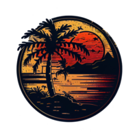 Synthwave sunset, landscape with palm trees, retro wave illustration . png