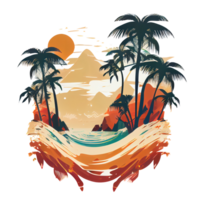 Synthwave sunset, landscape with palm trees, retro wave illustration . png