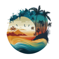 Synthwave sunset, landscape with palm trees, retro wave illustration . png