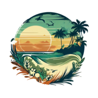 Synthwave sunset, landscape with palm trees, retro wave illustration . png