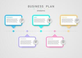 Modern infographic business planning for success Multi colored squares, buttons and icons centered gray dotted lines with colored circles. gray gradient background design for marketing,financial vector