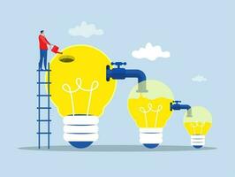 Sharing idea  to new lightbulb concept,Businessman  transfer idea to new lightbulb,creativity , innovation  or learning new skills  transfer information vector