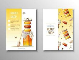 Flyer template with honey products. Honey shop, healthy natural product.Banner, poster, a4 cover for advertising vector