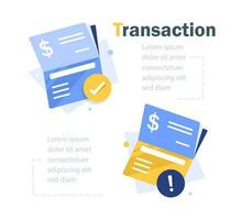 TrSuccess and decline payment icon in flat style. Approved, failure money transaction vector