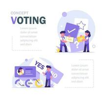 Characters are standing with signs,Voting, polling, feedback and quality testing. Vector flat illustration