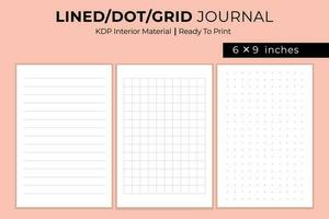 Vector lined, dot and grid journal