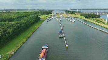 Container Ship Arriving at Volkerak Lock in the Netherlands video