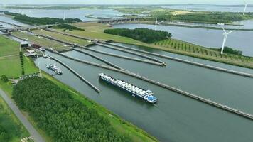 Vehicles Transported by Boat Entering the Volkerak Lock in the Netherlands video