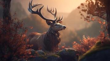 wildlife stag, digital art illustration, photo