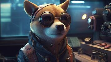 dog cybernetic enchantment, digital art illustration, photo