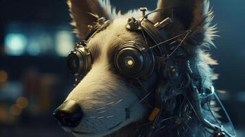 dog cybernetic enchantment, digital art illustration, photo