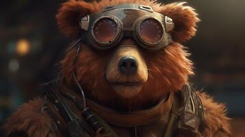 brown furred bear mercenary, digital art illustration, photo