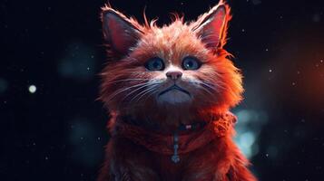 red furred cat stellar cartographer, digital art illustration, photo