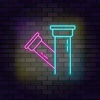 Construction, pipe, pipeline neon icon brick wall and dark background. vector