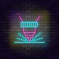 Cutting, laser, metal neon icon brick wall and dark background. vector