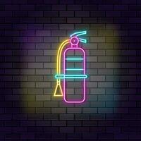 Extinguisher, fire neon icon brick wall and dark background. vector