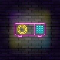 Beamer presentation projector icon brick wall and dark background. vector