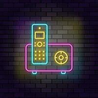 Cordless phone telephone icon brick wall and dark background. vector