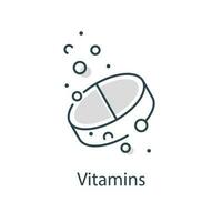 vitaminas o azúcar sustituto, agua burbujas, Delgado línea símbolo en blanco fondo, soluble tableta icono, efervescente píldora vector