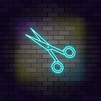 Cut scissors sewing icon brick wall and dark background. vector