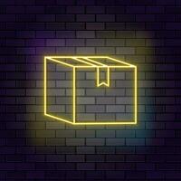 Box carton delivery icon brick wall and dark background. vector