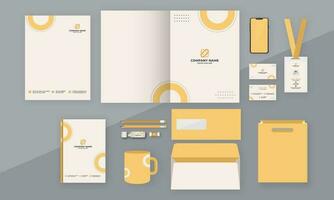 Corporate Identity Kits Including Letterhead, Brochure, Visiting, Id Card, Double-Side Envelope, Flash Drive, Mug, Paper Bag, Smartphone And Other Items On Gray Background. vector