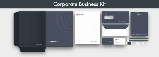 Corporate Business Kit As Folder A4, Letterhead, Double-Side Envelope, Visiting Card And Notepad For Company. vector