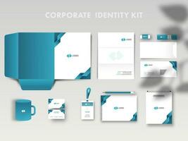 Corporate Identity Kit As Folder A4, Letterhead, Double-Side Envelope, Visiting, Id Card, Notepad, Mug, Flash Drive And Paper Bag In Blue And White Color. vector