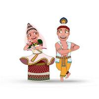 Young Couple Performing Manipuri Classical Dance In Traditional Attire. vector