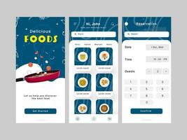 Set Of Food Mobile App UI, UX, GUI Screens Including Get Started, Reservation Template For Advertising. vector