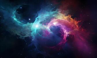 Abstract Space themed background featuring a colorful nebula or supernova, with vibrant swirls of gas and dust. photo