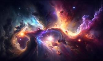 resumen espacio temática antecedentes presentando un vistoso nebulosa o supernova, con vibrante remolinos de gas y polvo. generativo ai foto