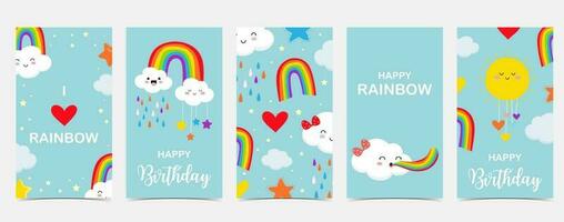 rainbow background with cloud,rain illustration for sticker,postcard,birthday invitation.Editable element vector