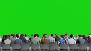 group of people sitting on chair in rear view for  seminar,green screen background 3d animation. video