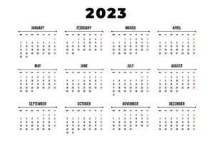 calendario modelo 2023 colocar. Inglés cuadrado calandrar vector. calanar vector diseño 2023