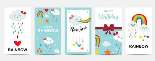 rainbow background with cloud,rain illustration for sticker,postcard,birthday invitation.Editable element vector