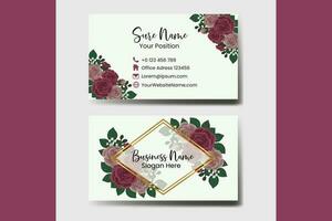 Business Card Template Maroon Rose .Double-sided Blue Colors. Flat Design Vector Illustration. Stationery Design