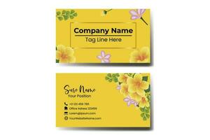 Business Card Template Yellow Hibiscus Flower .Double-sided Yellow Colors. Flat Design Vector Illustration. Stationery Design