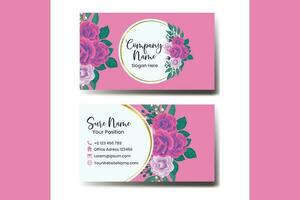 Business Card Template Rose with Anemone Flower .Double-sided Blue Colors. Flat Design Vector Illustration. Stationery Design