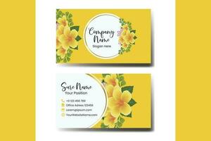 Business Card Template Yellow Hibiscus Flower .Double-sided Yellow Colors. Flat Design Vector Illustration. Stationery Design