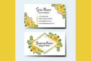 Business Card Template Yellow Hibiscus Flower .Double-sided Yellow Colors. Flat Design Vector Illustration. Stationery Design