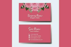 Business Card Template Pink Dahlia Flower .Double-sided Pink Colors. Flat Design Vector Illustration. Stationery Design