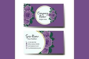 Business Card Template Purple Rose Flower .Double-sided Purple Colors. Flat Design Vector Illustration. Stationery Design