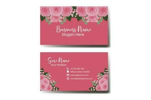 Business Card Template Pink Dahlia Flower .Double-sided Pink Colors. Flat Design Vector Illustration. Stationery Design