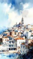 Light watercolor small town high quality illustration photo