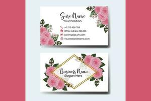 Business Card Template Pink Dahlia Flower .Double-sided Pink Colors. Flat Design Vector Illustration. Stationery Design