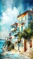 Light watercolor small town high quality illustration photo