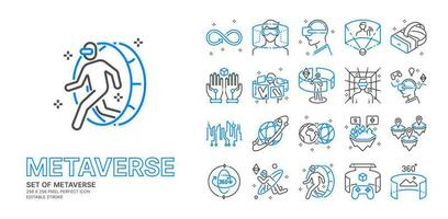 Metaverse line icon set with VR, Virtual reality, Game, Futuristic Cyber and metaverse concept more, 256x256 pixel perfect icon vector, editable stroke. vector