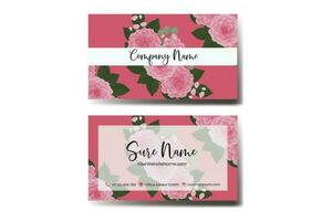 Business Card Template Pink Dahlia Flower .Double-sided Pink Colors. Flat Design Vector Illustration. Stationery Design