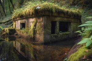 antiguo abandonado búnker inundado ai generado foto